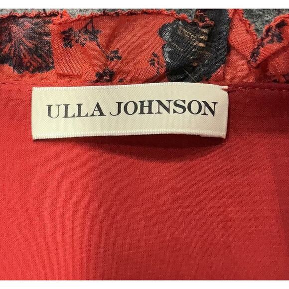ULLA JOHNSON Midi Sun Dress Poppy Floral Ruffle Pockets Cotton 4 Square Neck Red - Picture 8 of 8